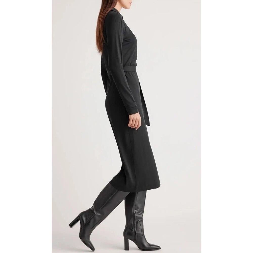NWT QUINCE 100% SILK JERSEY MIDI WRAP DRESS Size Small Black MSRP $150 - Picture 4 of 16